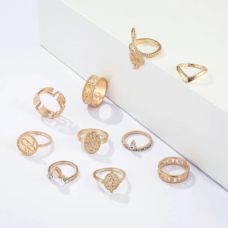 10 Pcs Snake Studded Zig zag Boho Midi Finger Ring