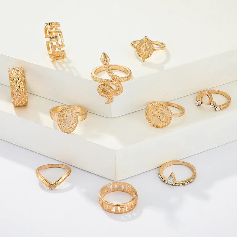 10 Pcs Snake Studded Zig zag Boho Midi Finger Ring