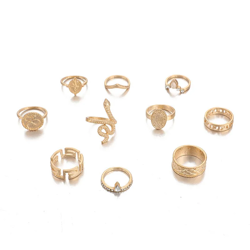 10 Pcs Snake Studded Zig zag Boho Midi Finger Ring