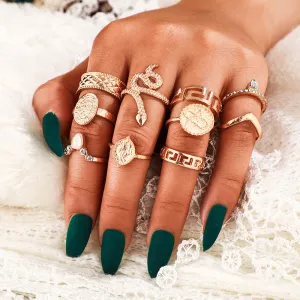 10 Pcs Snake Studded Zig zag Boho Midi Finger Ring