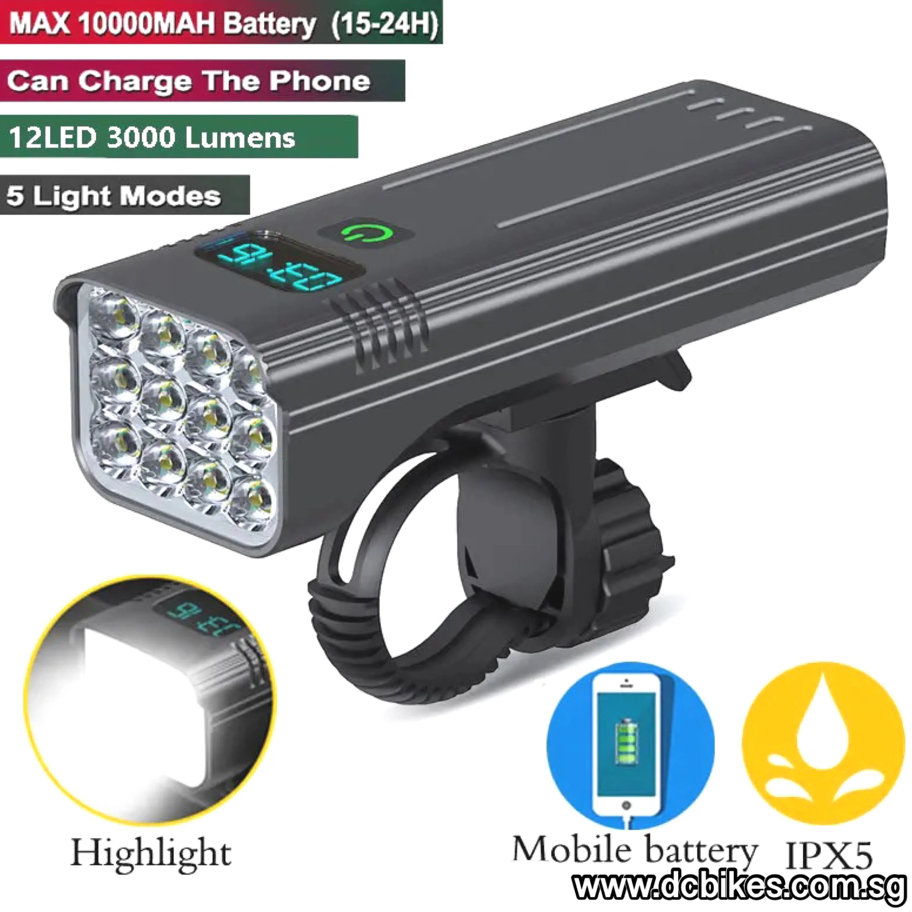 12 Led 3000 Lumens USB Rechargeable Power Bank Flashlight Torch Led Light Head Lamp