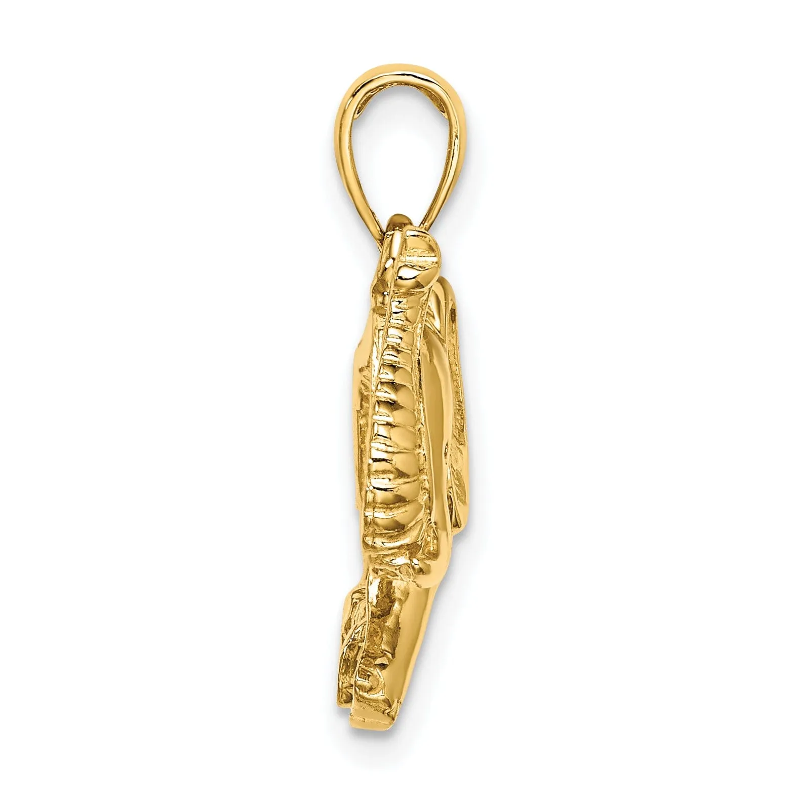14K Yellow Gold Polished Finish 2-Dimensional Elephant Running with Raised Trunk Charm Pendant