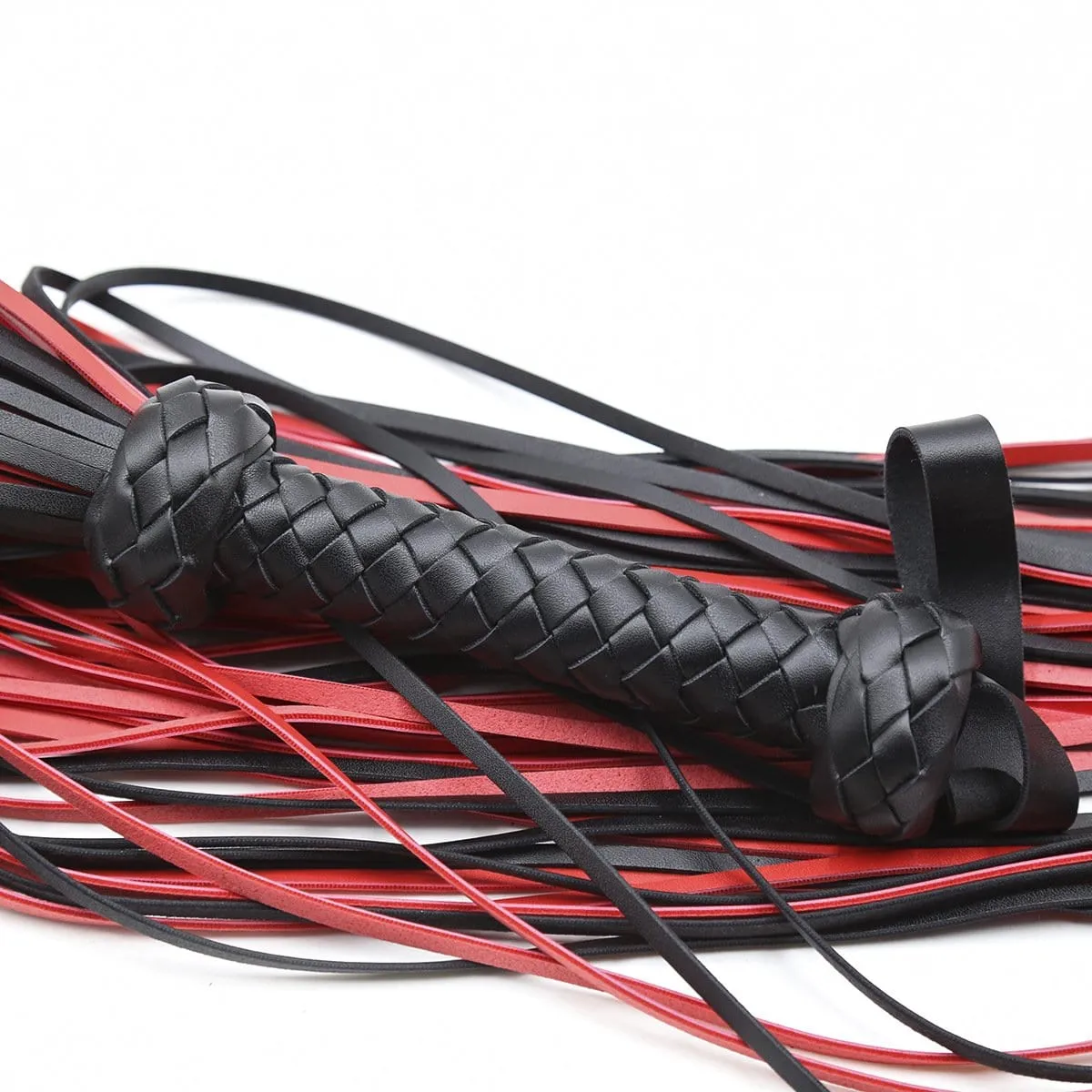 1727MQ      25 Inch Braided Handle Black and Red Punishment Flogger