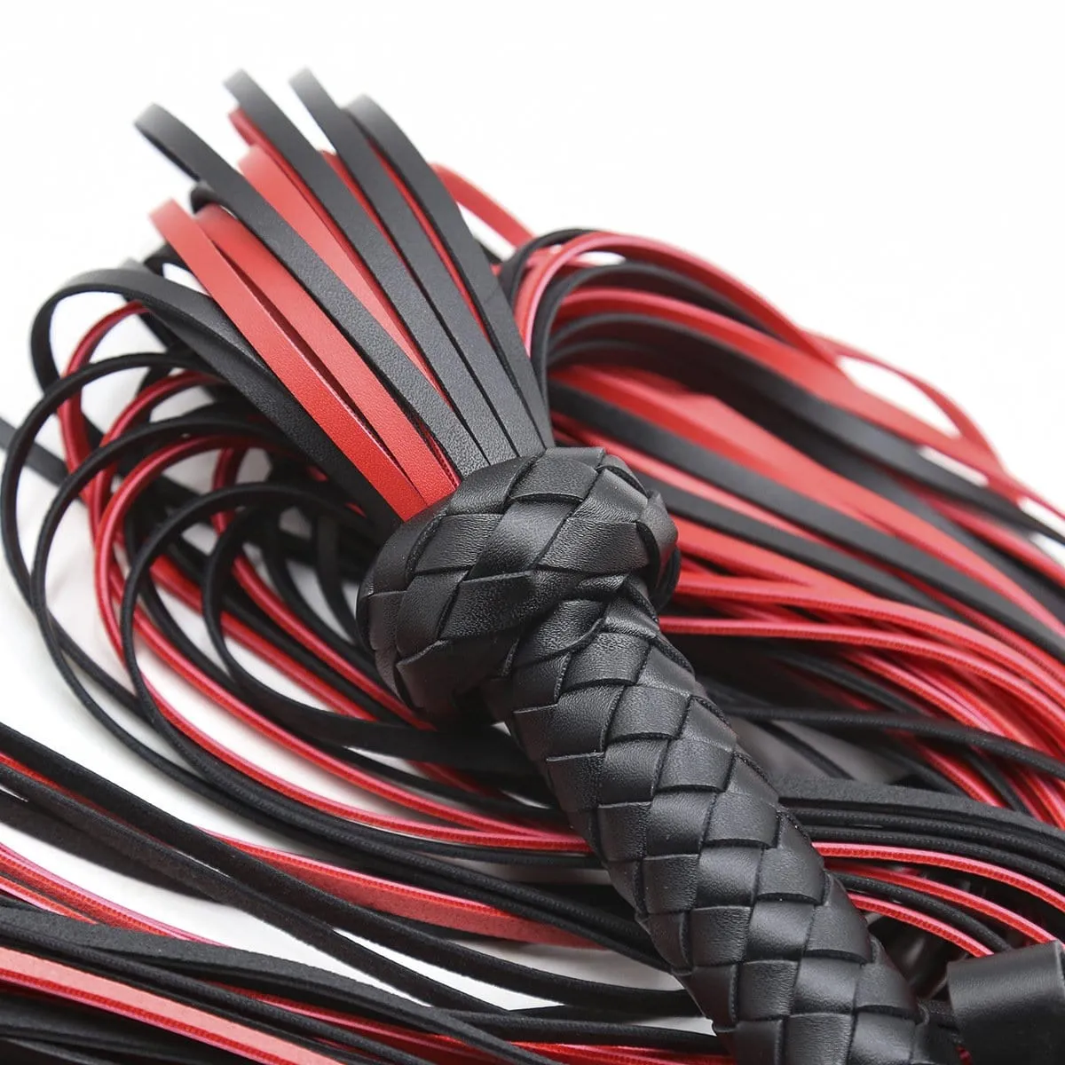 1727MQ      25 Inch Braided Handle Black and Red Punishment Flogger