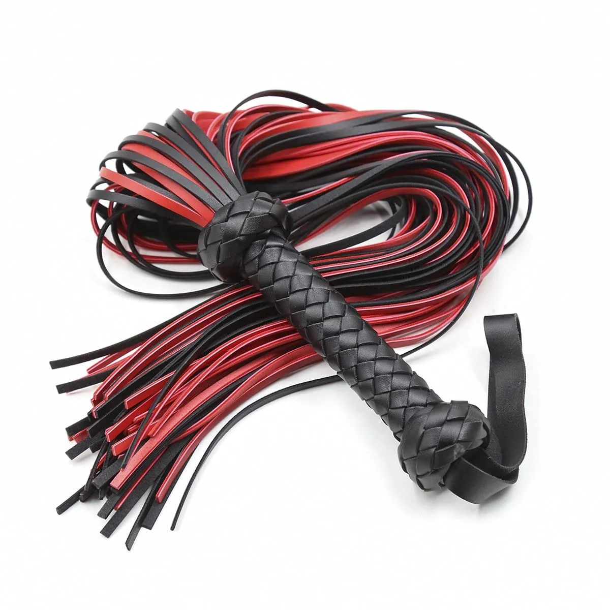 1727MQ      25 Inch Braided Handle Black and Red Punishment Flogger