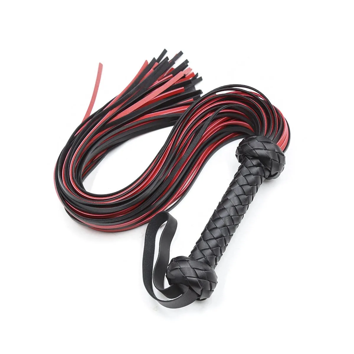 1727MQ      25 Inch Braided Handle Black and Red Punishment Flogger