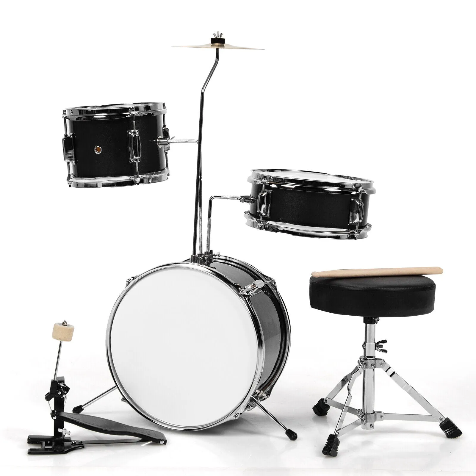 3 Piece Childrens Drum Set  | Junior Kids Drum Kit with Sticks & Adjustable Stool