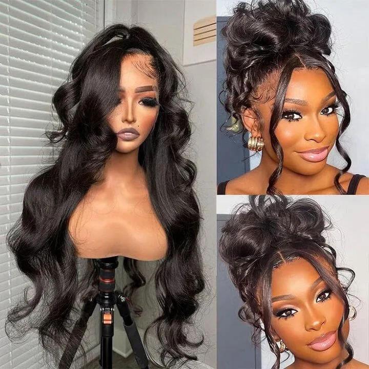 360 Full Lace Natural Black Body Wave Human Hair Wig Free Part
