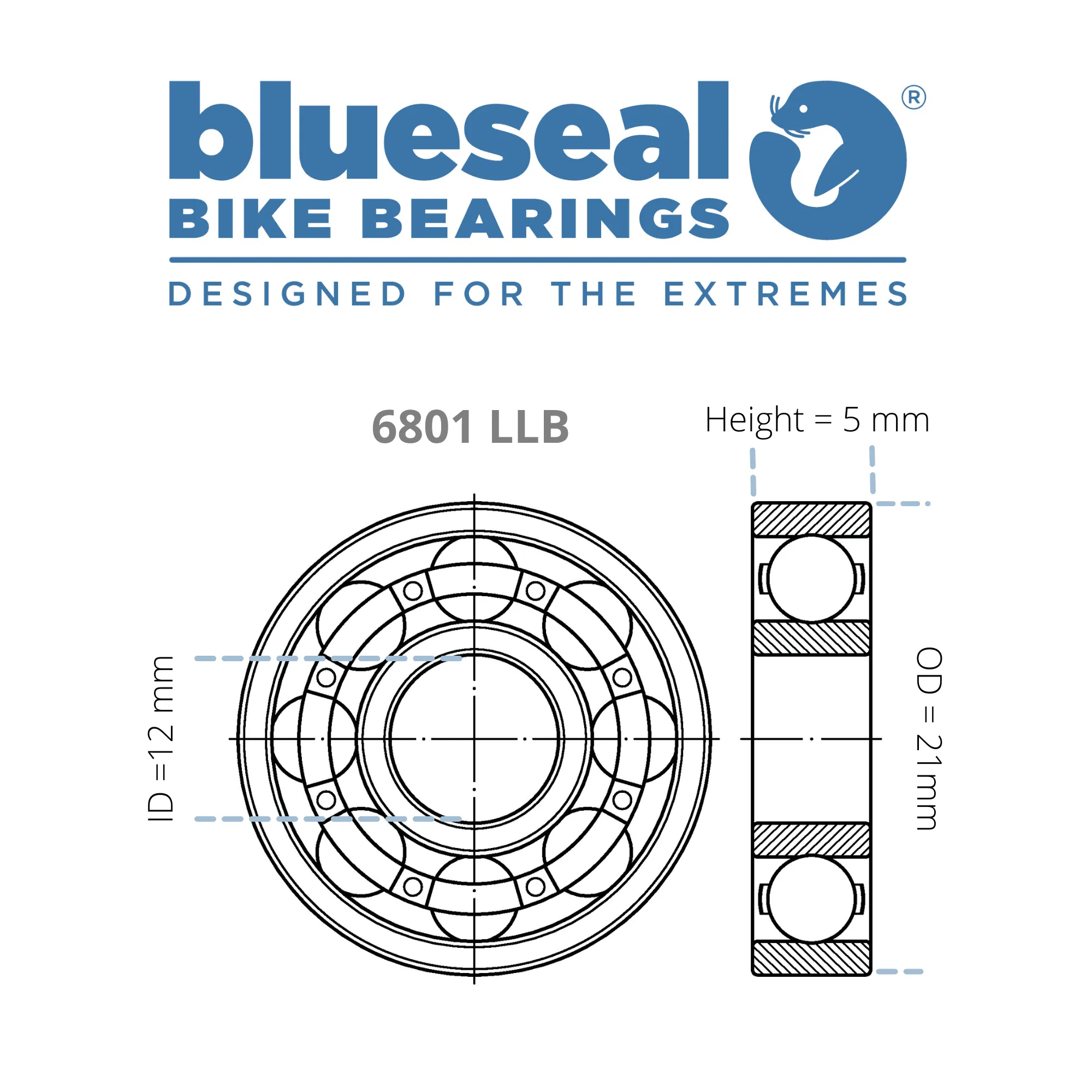 6801 LLB | 12 x 21 x 5mm | Blueseal Bike Bearings™