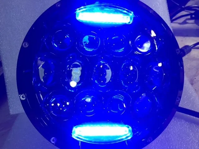 7" DAYMAKER 75W CHROME Projector HID LED Light Bulb Headlight Motorcycle Harley with BLUE HALO