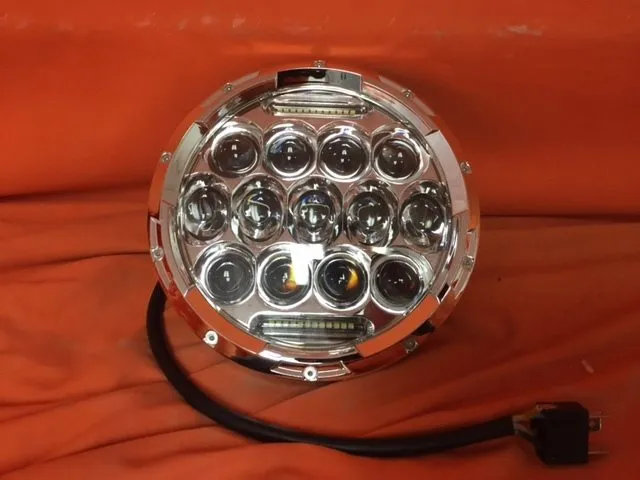 7" DAYMAKER 75W CHROME Projector HID LED Light Bulb Headlight Motorcycle Harley with BLUE HALO