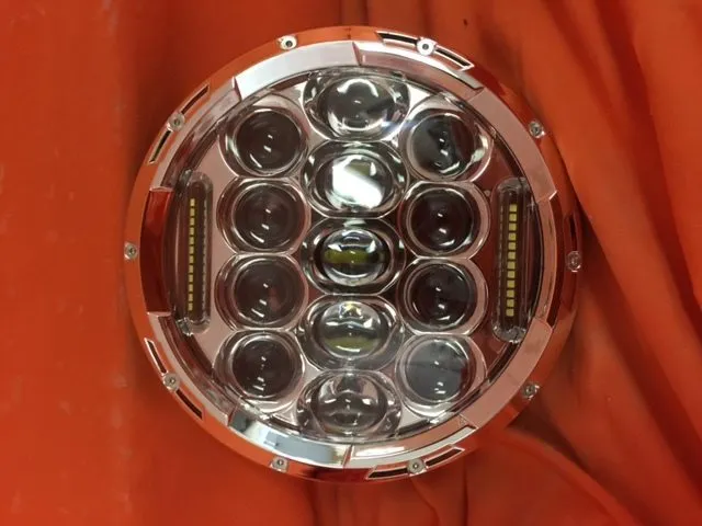 7" DAYMAKER 75W CHROME Projector HID LED Light Bulb Headlight Motorcycle Harley with BLUE HALO
