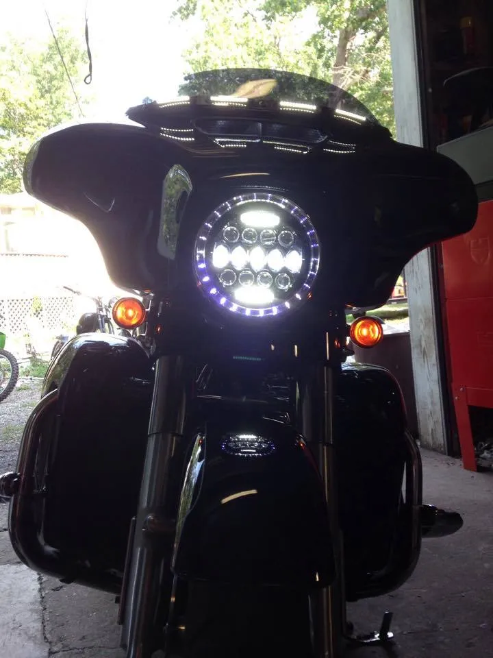 7" DAYMAKER 75W CHROME Projector HID LED Light Bulb Headlight Motorcycle Harley with GREEN HALO