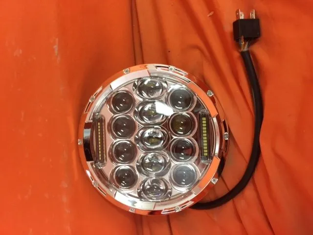 7" DAYMAKER 75W CHROME Projector HID LED Light Bulb Headlight Motorcycle Harley with GREEN HALO
