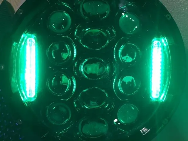 7" DAYMAKER 75W CHROME Projector HID LED Light Bulb Headlight Motorcycle Harley with GREEN HALO