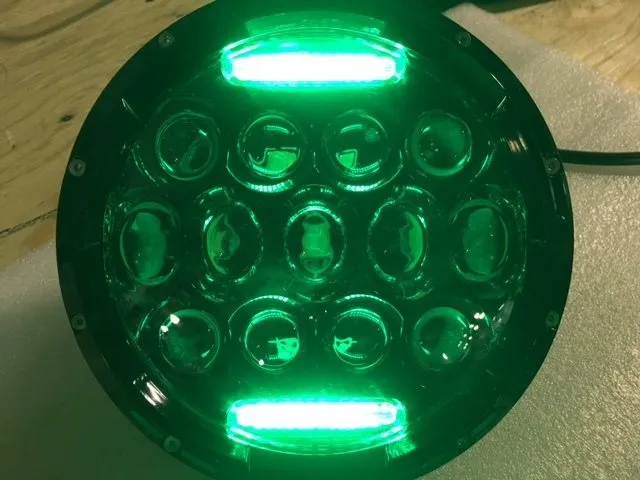 7" DAYMAKER 75W CHROME Projector HID LED Light Bulb Headlight Motorcycle Harley with GREEN HALO