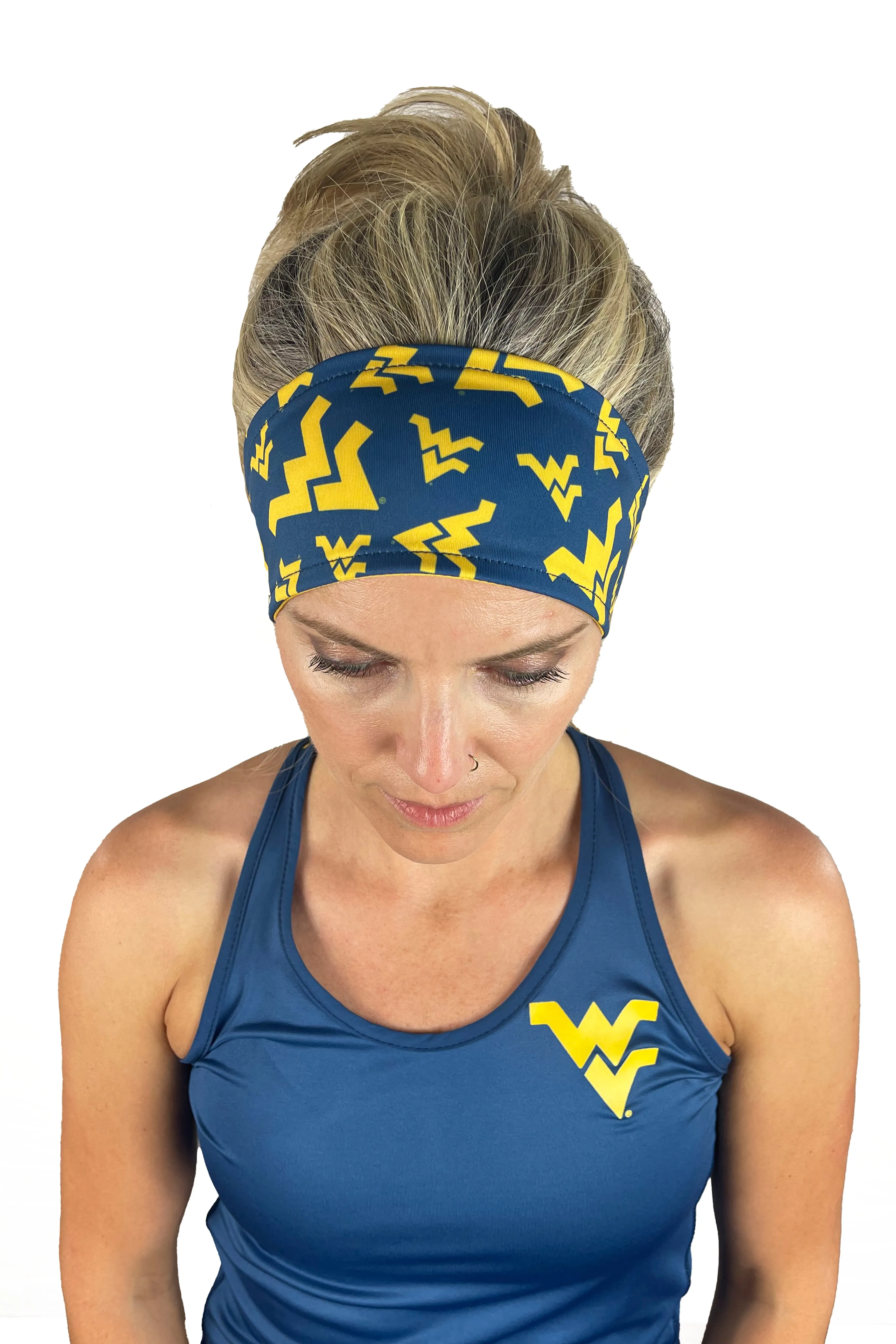913 - West Virginia University Reversible Headband Gold w/Navy