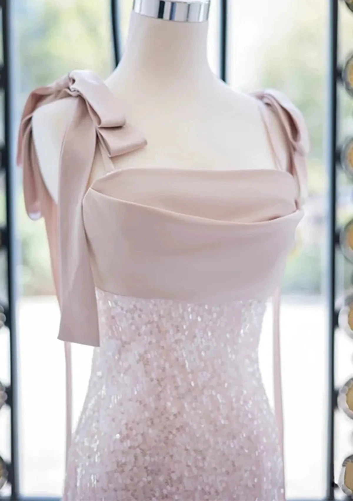 A-line Sequins Pink Straps Long Formal Dress, Simple Pink Evening Dress Prom Dress
