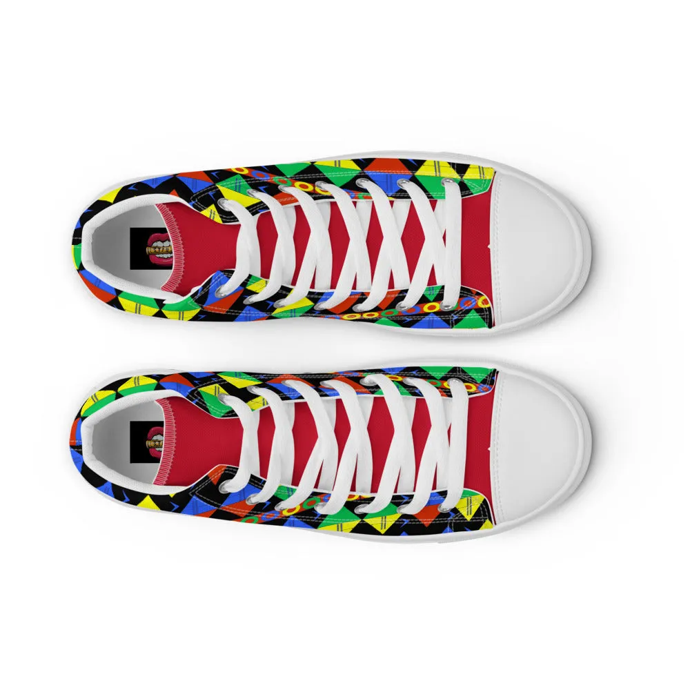 African Tribal Print Women’s High Top Canvas Shoes - South Africa - Red
