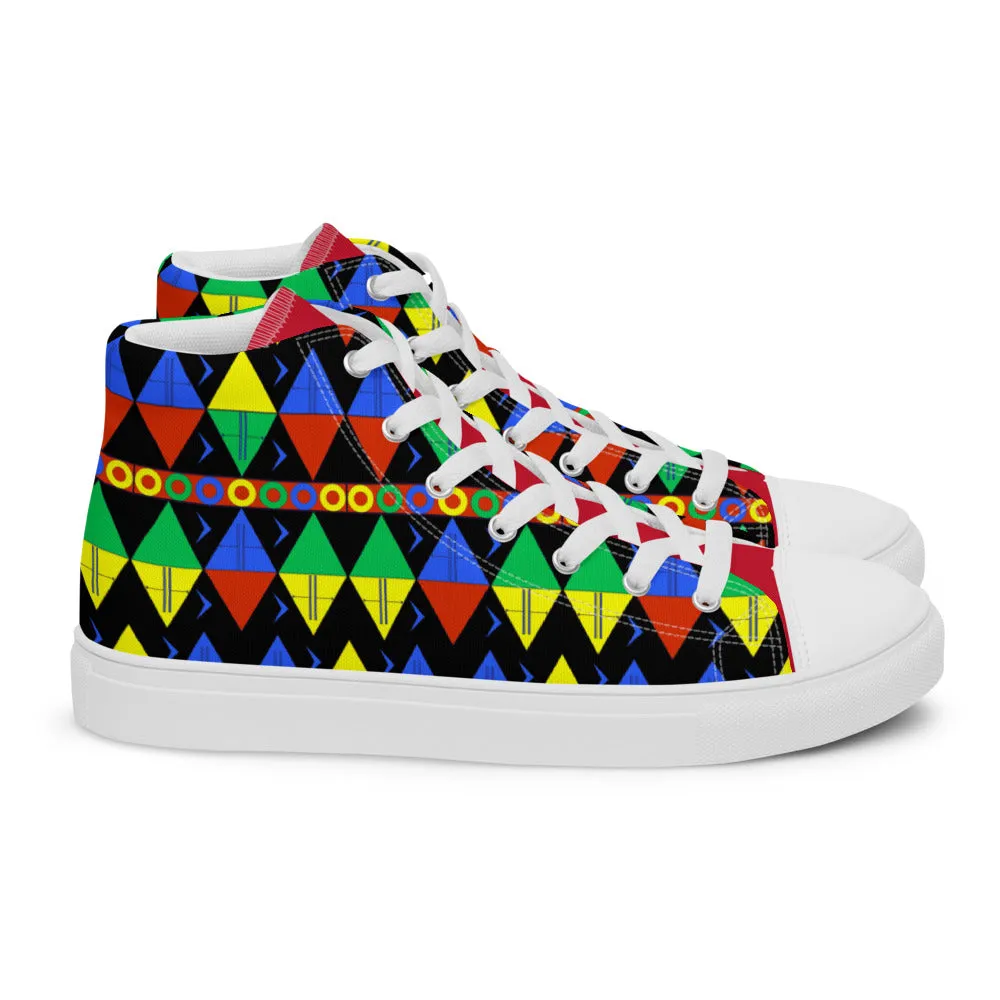African Tribal Print Women’s High Top Canvas Shoes - South Africa - Red