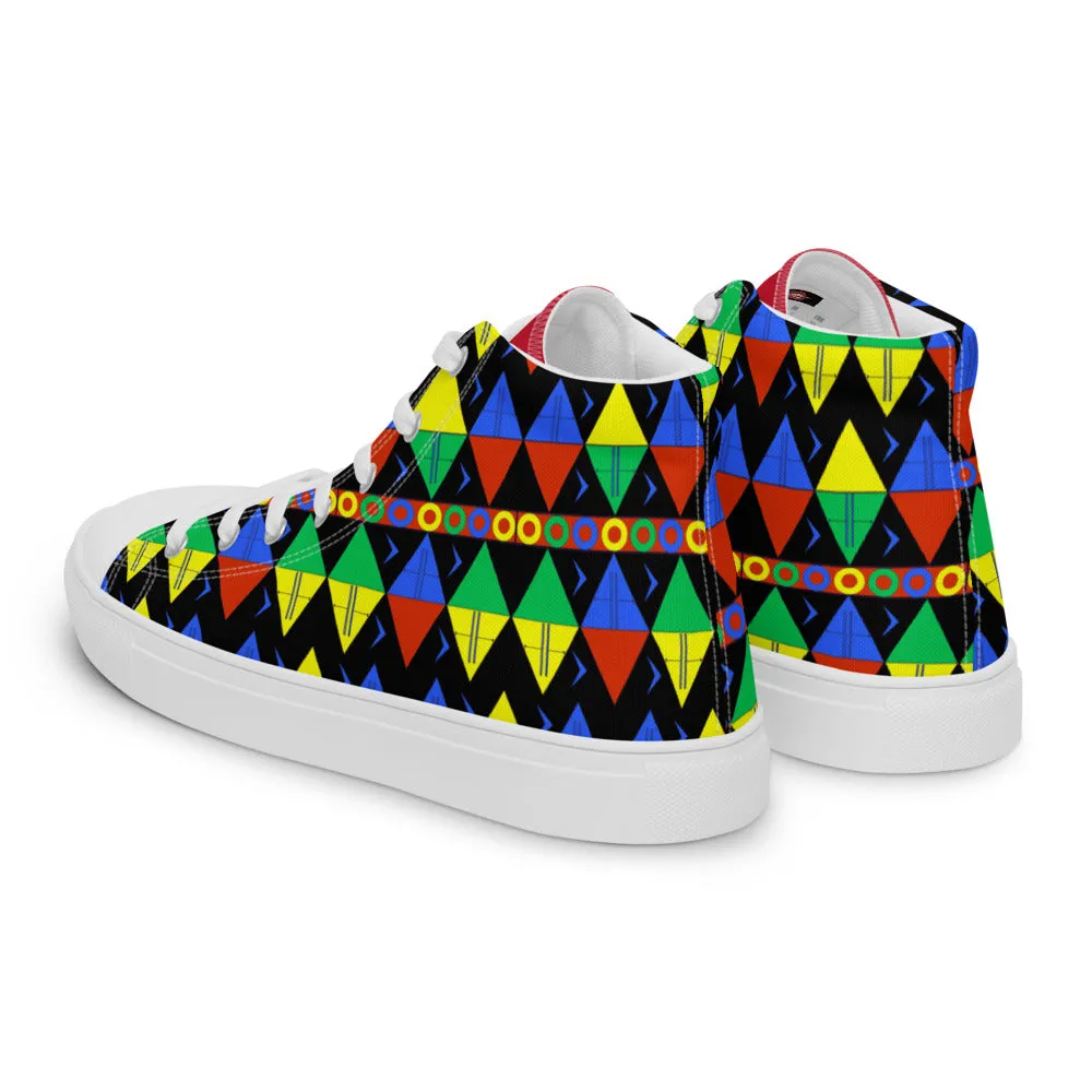 African Tribal Print Women’s High Top Canvas Shoes - South Africa - Red