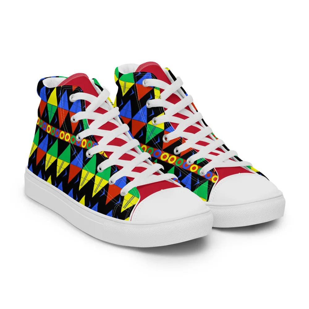 African Tribal Print Women’s High Top Canvas Shoes - South Africa - Red