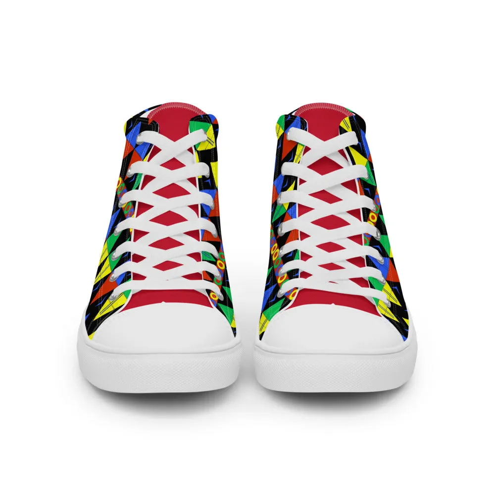 African Tribal Print Women’s High Top Canvas Shoes - South Africa - Red