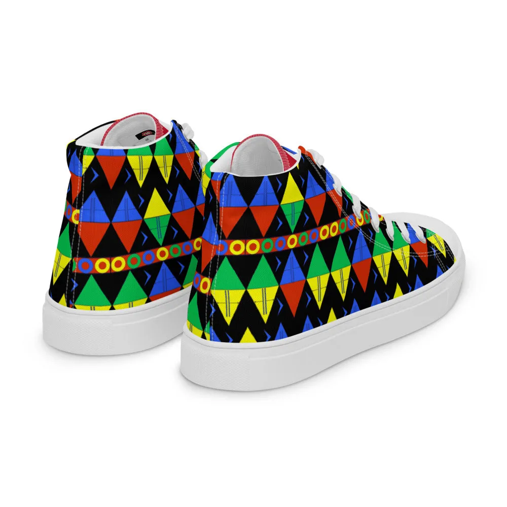 African Tribal Print Women’s High Top Canvas Shoes - South Africa - Red