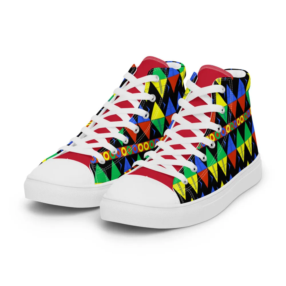 African Tribal Print Women’s High Top Canvas Shoes - South Africa - Red