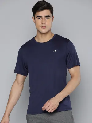 Alcis Men Navy Blue Anti Static Applique Slim Fit Running Wonder T-shirt