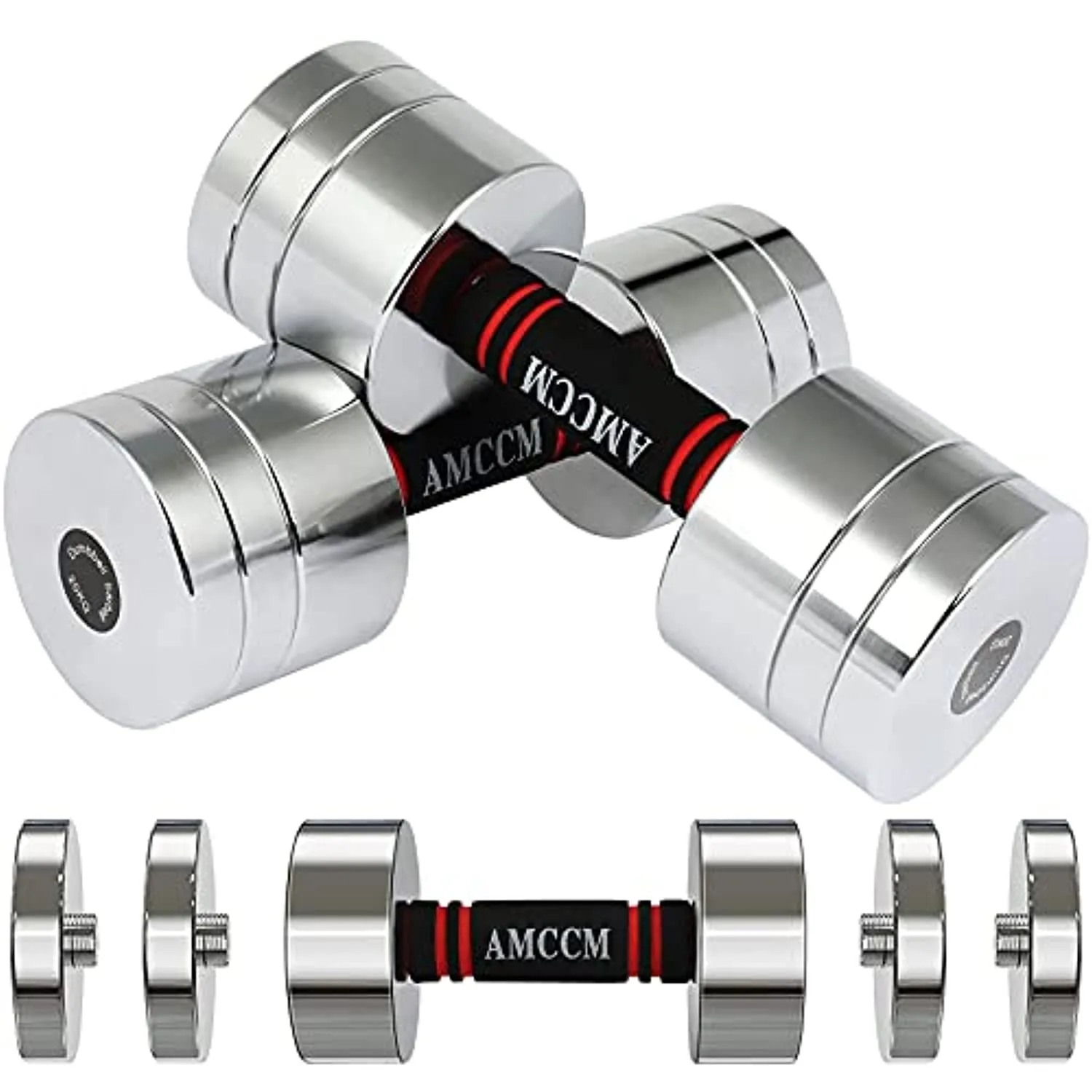 AMCCM Steel Dumbbell Set, Adjustable Weights Dumbbells Set with Foam Handles Fitness Anti-Drop & Non-Slip Dumbbells Sets for Men, Women, Dumbbells Pair 22Lbs/44Lbs