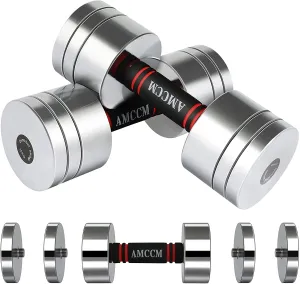 AMCCM Steel Dumbbell Set, Adjustable Weights Dumbbells Set with Foam Handles Fitness Anti-Drop & Non-Slip Dumbbells Sets for Men, Women, Dumbbells Pair 22Lbs/44Lbs