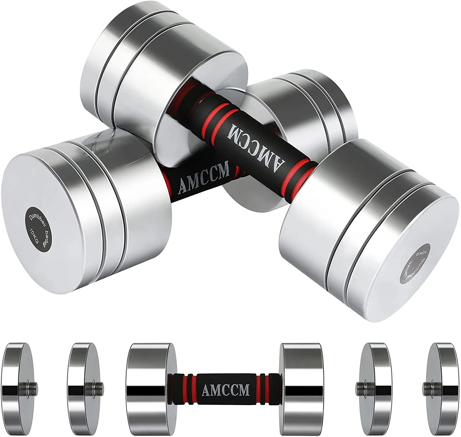 AMCCM Steel Dumbbell Set, Adjustable Weights Dumbbells Set with Foam Handles Fitness Anti-Drop & Non-Slip Dumbbells Sets for Men, Women, Dumbbells Pair 22Lbs/44Lbs