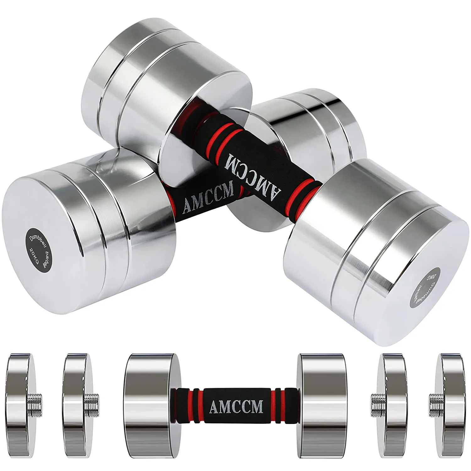 AMCCM Steel Dumbbell Set, Adjustable Weights Dumbbells Set with Foam Handles Fitness Anti-Drop & Non-Slip Dumbbells Sets for Men, Women, Dumbbells Pair 22Lbs/44Lbs