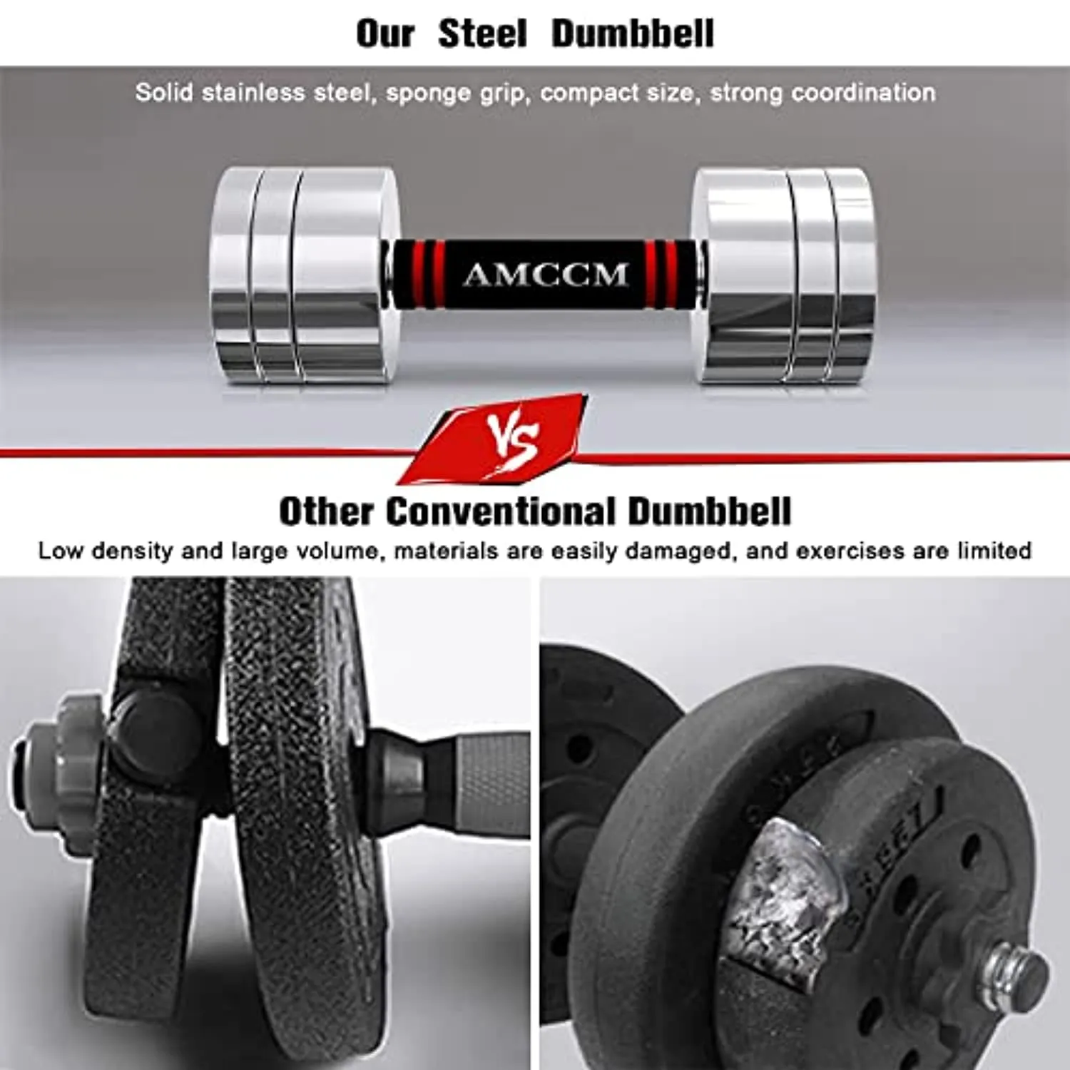 AMCCM Steel Dumbbell Set, Adjustable Weights Dumbbells Set with Foam Handles Fitness Anti-Drop & Non-Slip Dumbbells Sets for Men, Women, Dumbbells Pair 22Lbs/44Lbs