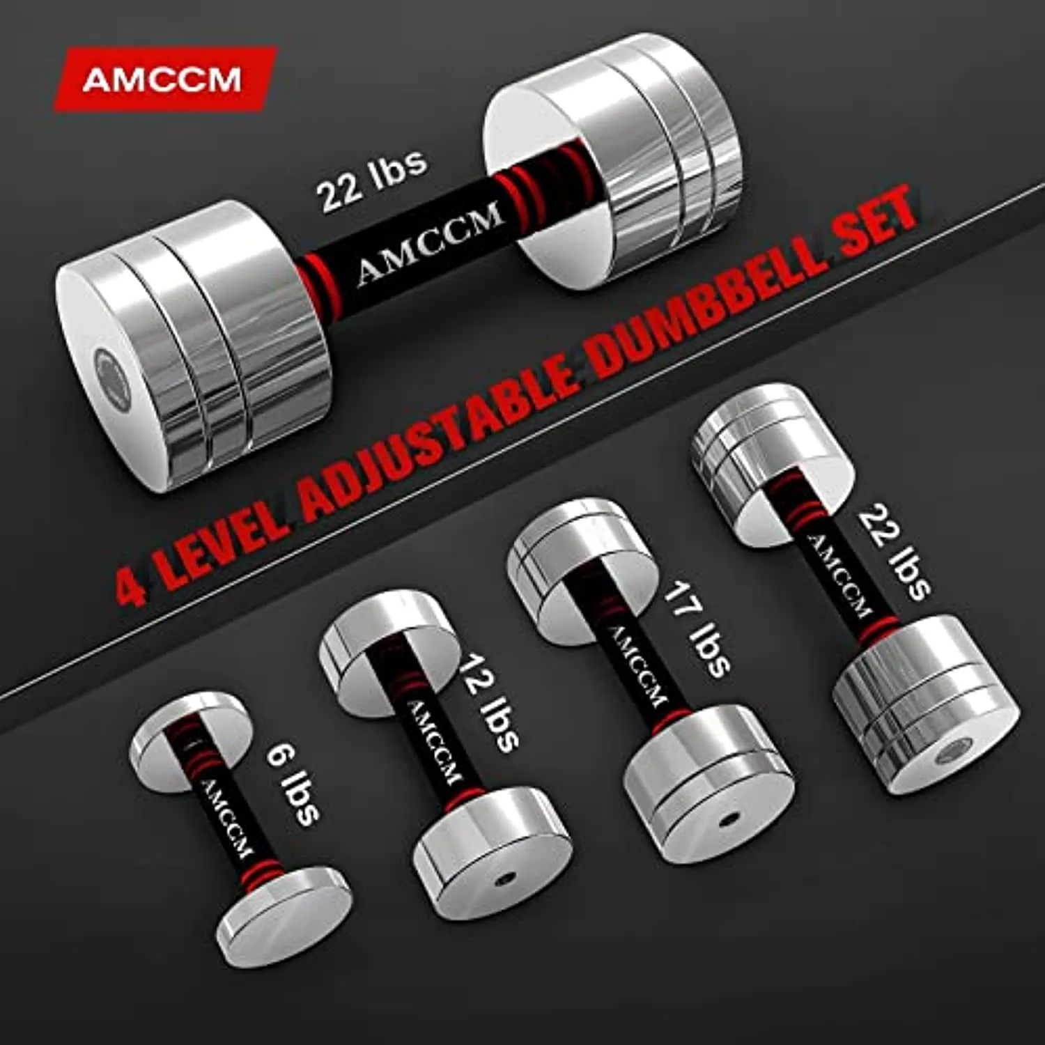 AMCCM Steel Dumbbell Set, Adjustable Weights Dumbbells Set with Foam Handles Fitness Anti-Drop & Non-Slip Dumbbells Sets for Men, Women, Dumbbells Pair 22Lbs/44Lbs