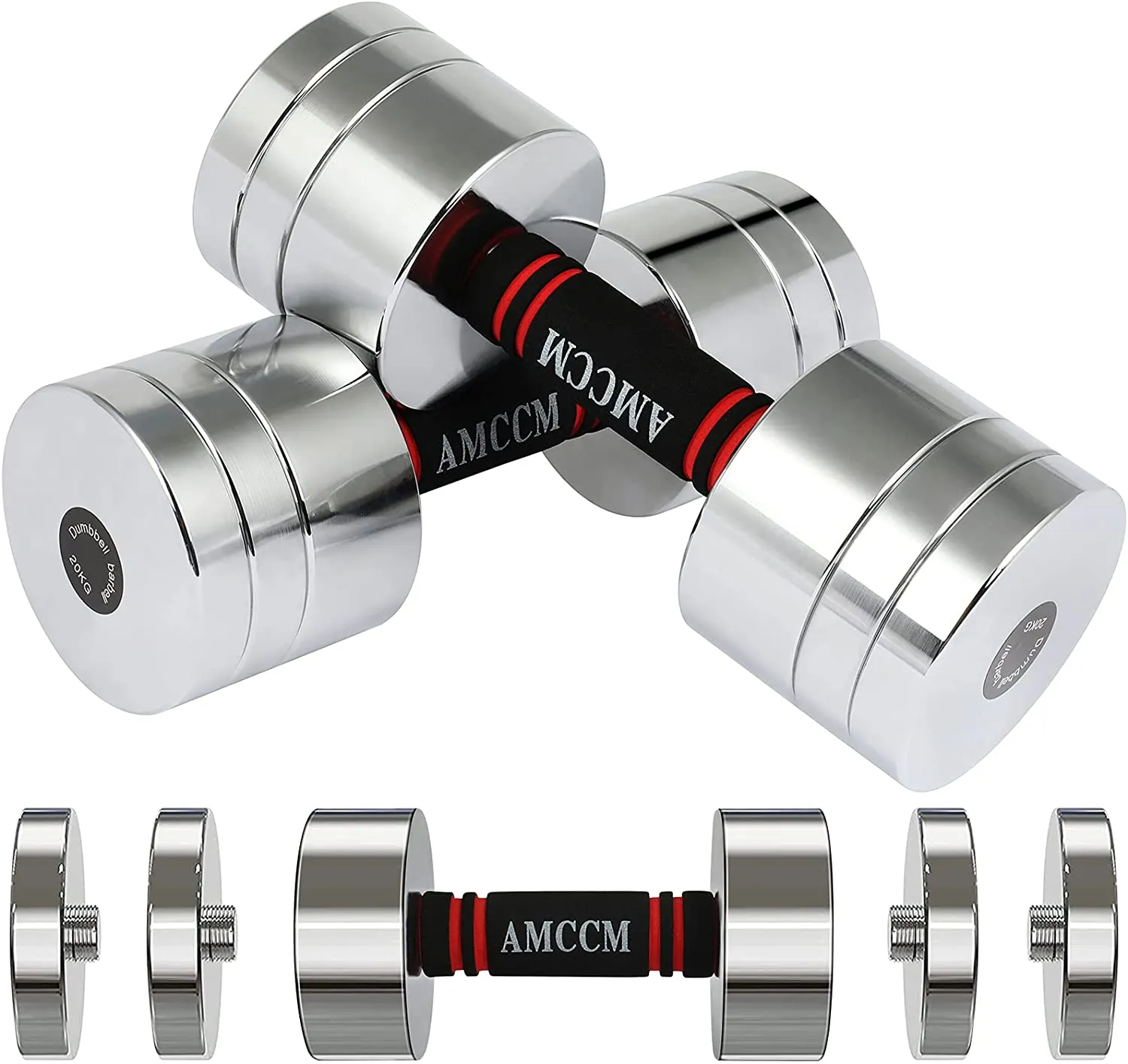 AMCCM Steel Dumbbell Set, Adjustable Weights Dumbbells Set with Foam Handles Fitness Anti-Drop & Non-Slip Dumbbells Sets for Men, Women, Dumbbells Pair 22Lbs/44Lbs