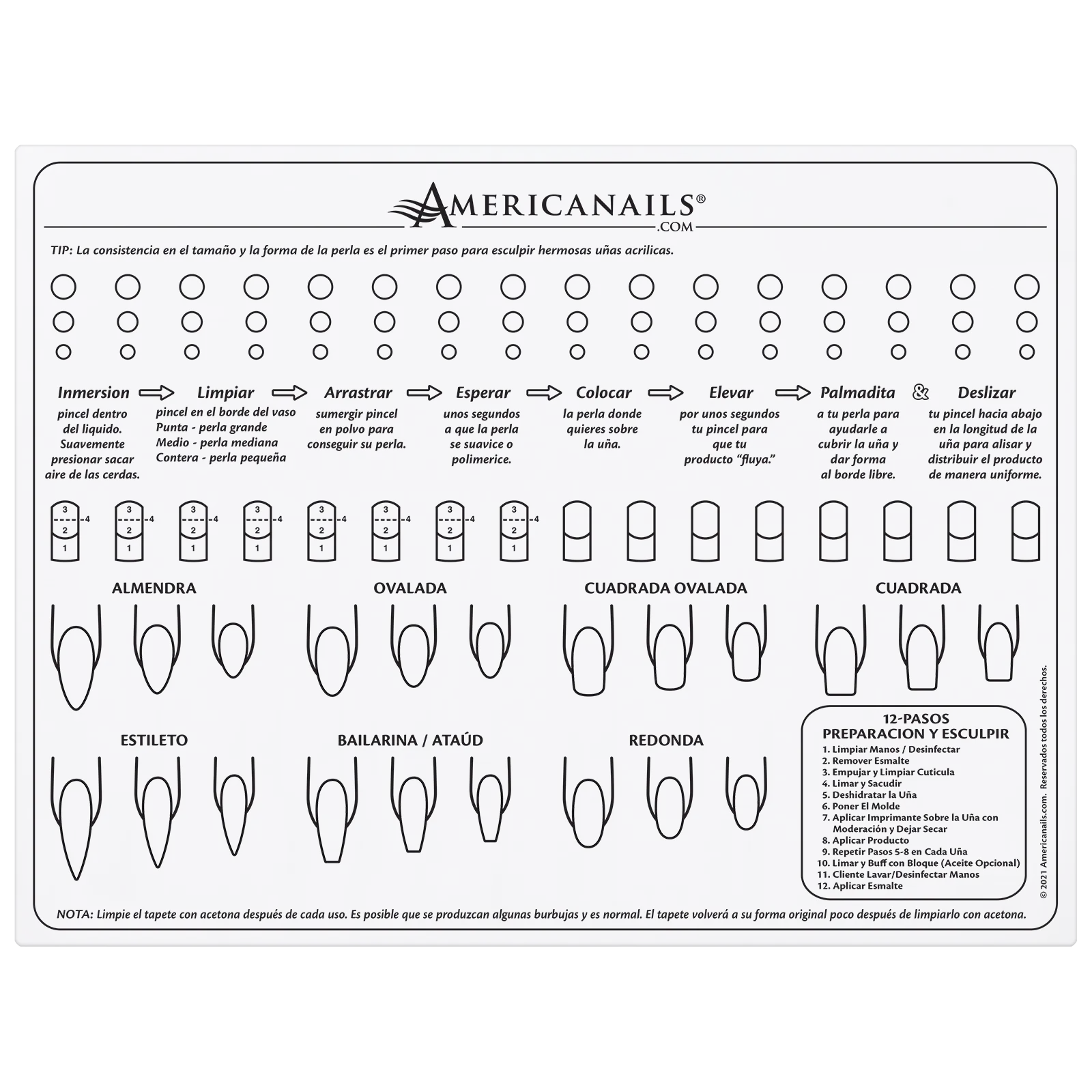 Americnails Plantilla en Silicona Para Principiantes de Uñas Acrílicas