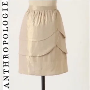 ANTHROPOLOGIE EDME &amp; ESYLLTE Gold Shimmer Gilded Lily Linen Tiered Midi Skirt 8