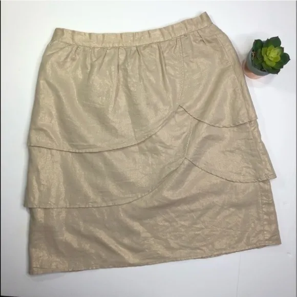 ANTHROPOLOGIE EDME &amp; ESYLLTE Gold Shimmer Gilded Lily Linen Tiered Midi Skirt 8