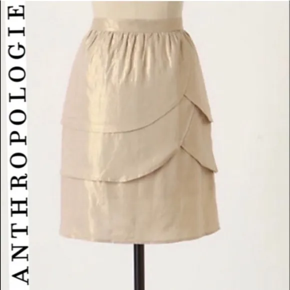 ANTHROPOLOGIE EDME &amp; ESYLLTE Gold Shimmer Gilded Lily Linen Tiered Midi Skirt 8