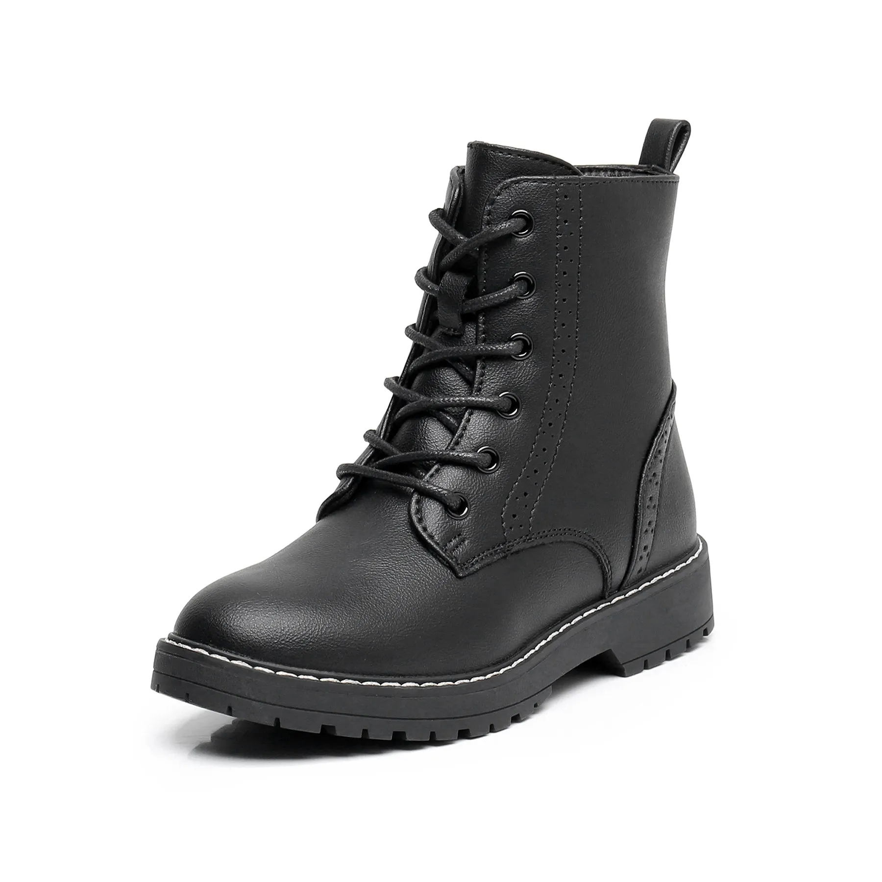 Apakowa Kids Gilrs Combat Boots with Side Zipper for Little/Big Kid-DY101-Black