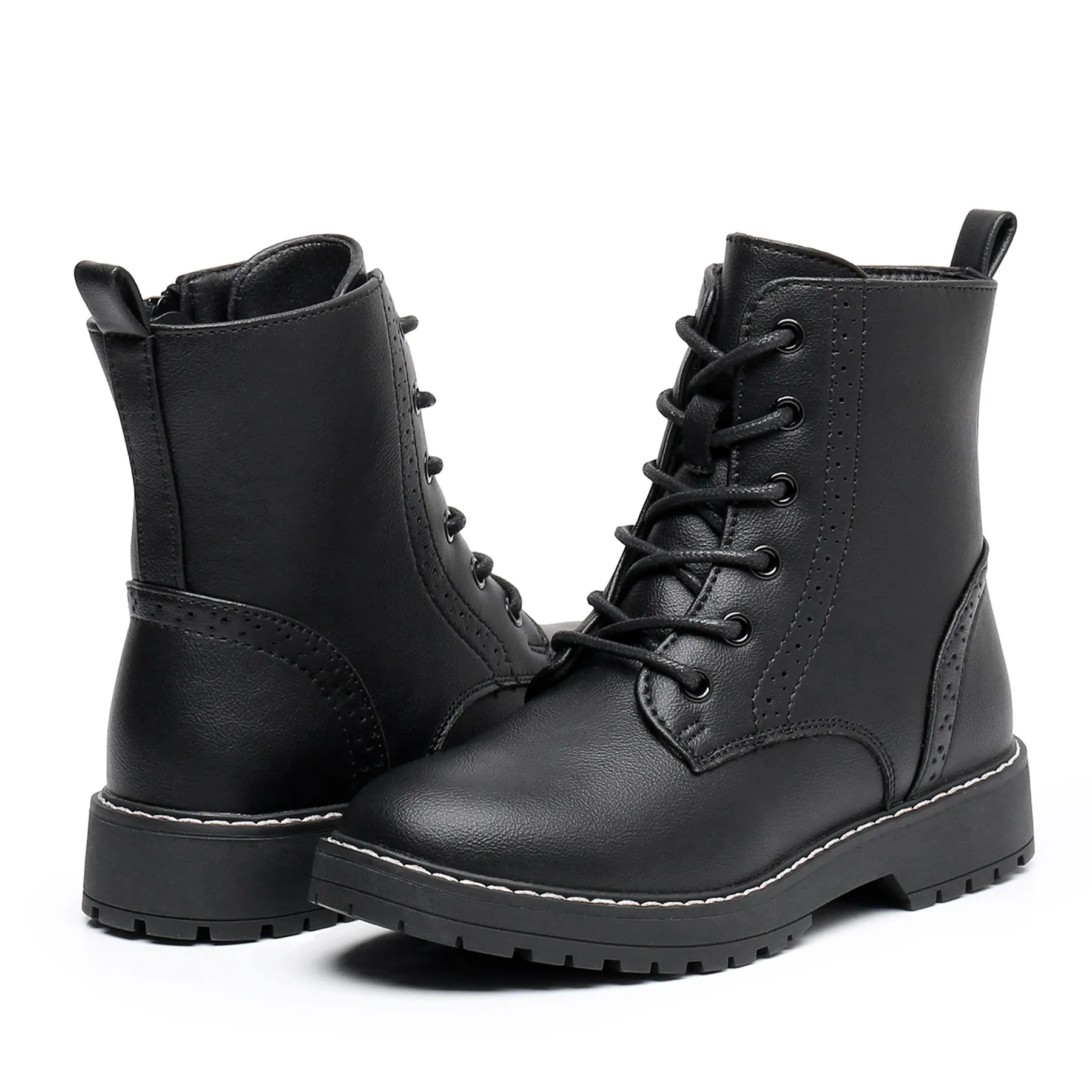 Apakowa Kids Gilrs Combat Boots with Side Zipper for Little/Big Kid-DY101-Black