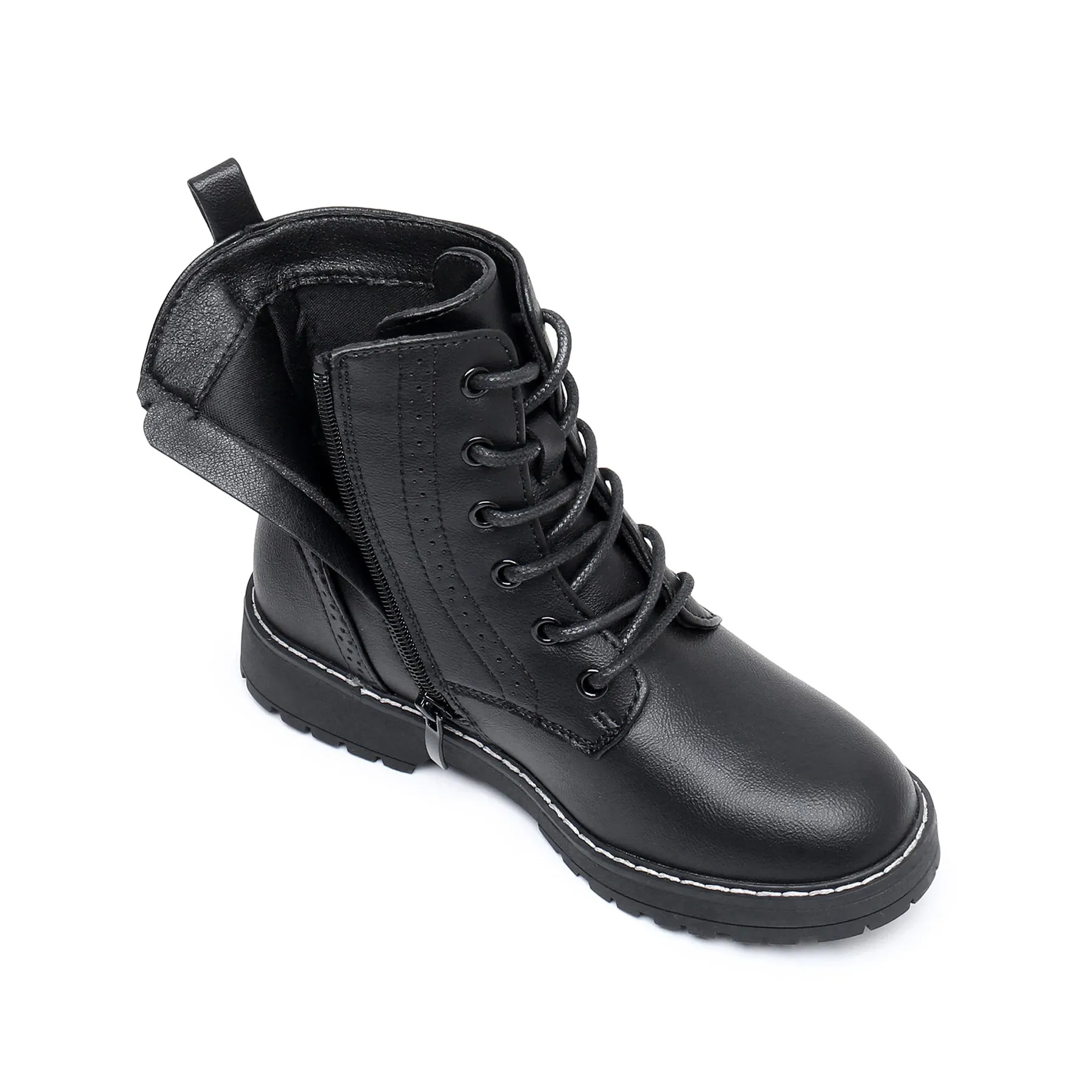 Apakowa Kids Gilrs Combat Boots with Side Zipper for Little/Big Kid-DY101-Black