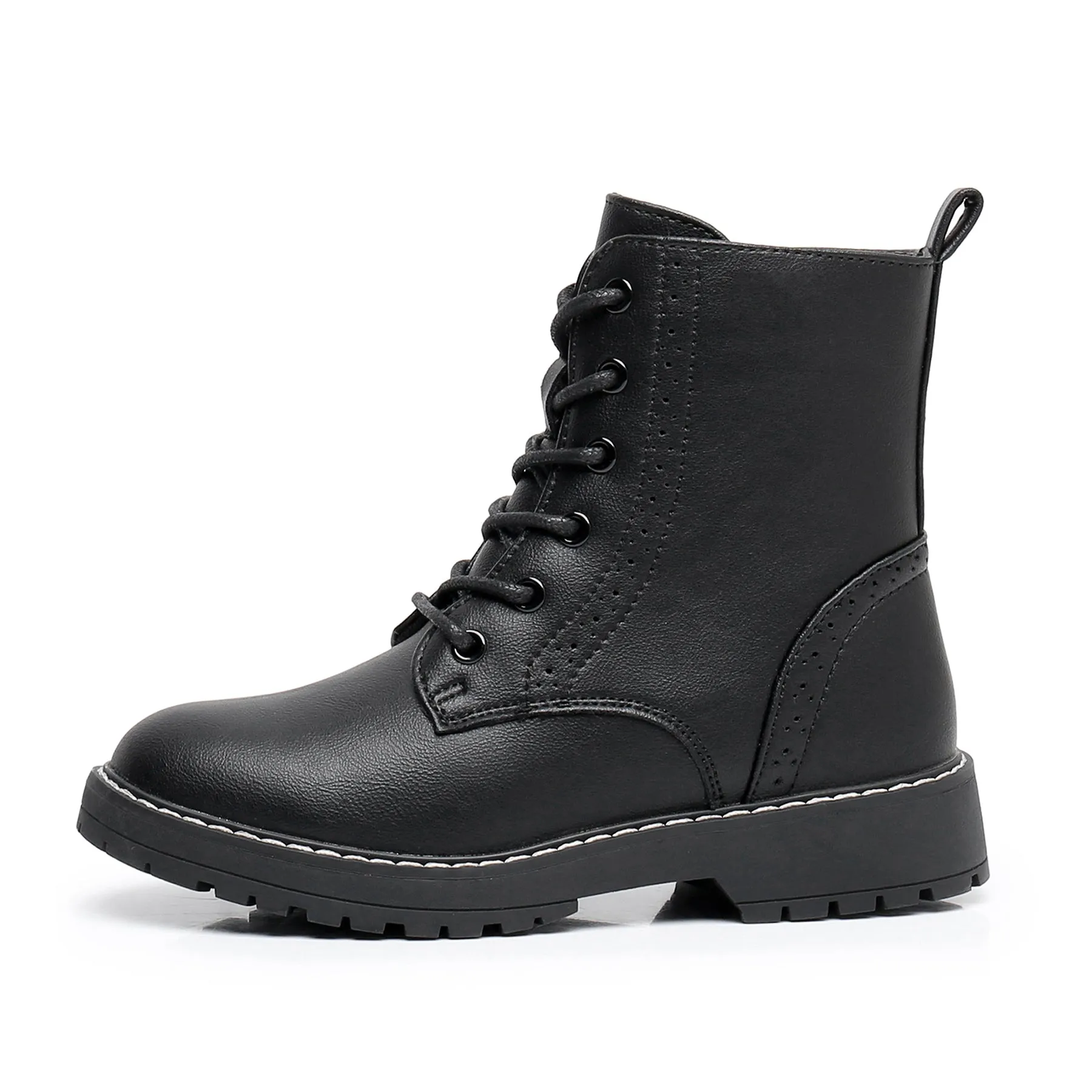 Apakowa Kids Gilrs Combat Boots with Side Zipper for Little/Big Kid-DY101-Black