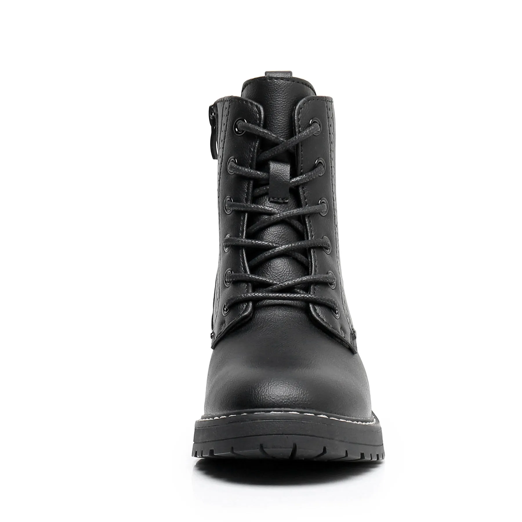 Apakowa Kids Gilrs Combat Boots with Side Zipper for Little/Big Kid-DY101-Black