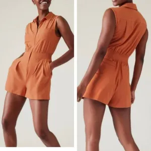Athleta Brooklyn Romper Sleeveless Collared One-Piece Sunbaked Clay Color UPF 50
