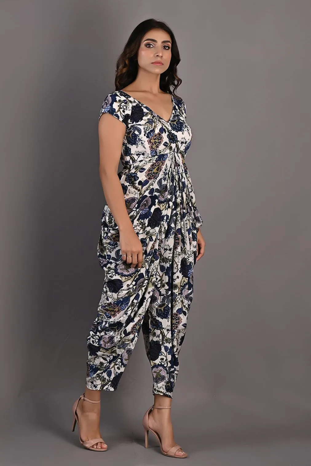 Azalea- Printed Draped Jupmsuit