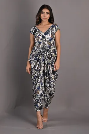 Azalea- Printed Draped Jupmsuit