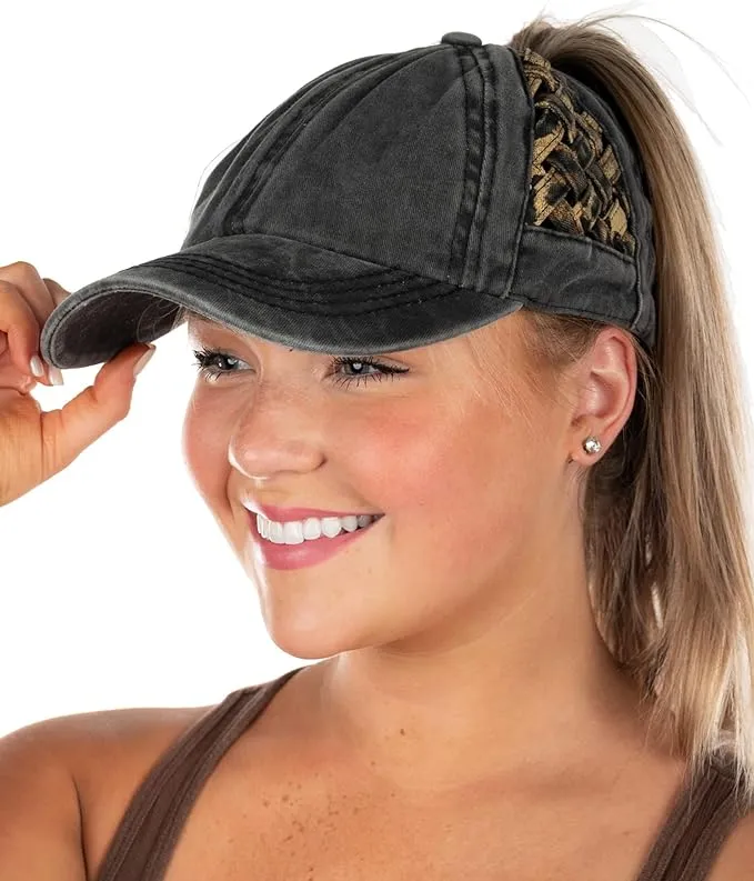Basketweave Criss Cross Ponytail Hat by Funky Junque